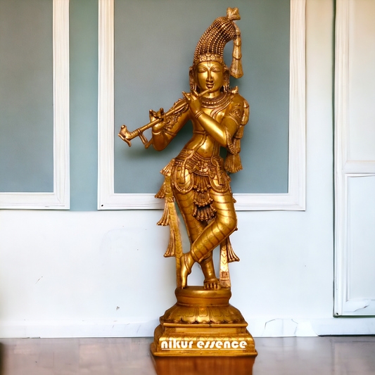 Large Krishna Murli Standing with Playing Flute pure Brass idol - 36 inches