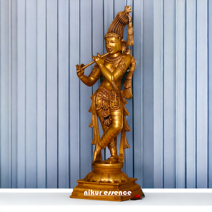 Large Krishna Murli Standing with Playing Flute pure Brass idol - 36 inches