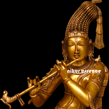 Large Krishna Murli Standing with Playing Flute pure Brass idol - 36 inches