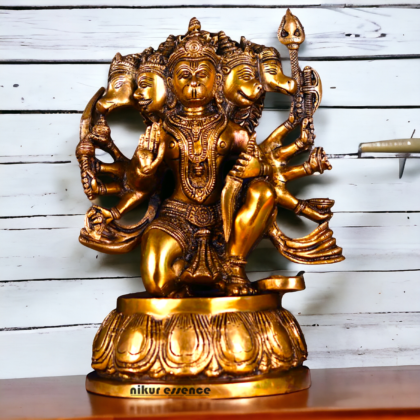 Big Hanuman Panchmukhi Sitting Brass idol - 12.2 inches Nikuressence