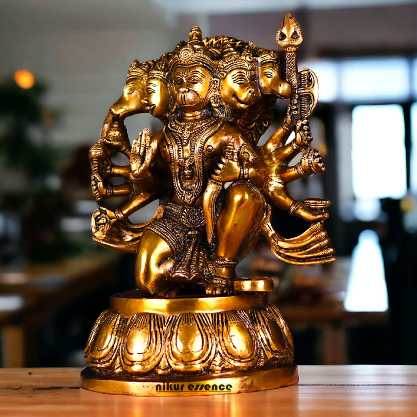 Big Hanuman Panchmukhi Sitting Brass idol - 12.2 inches Nikuressence