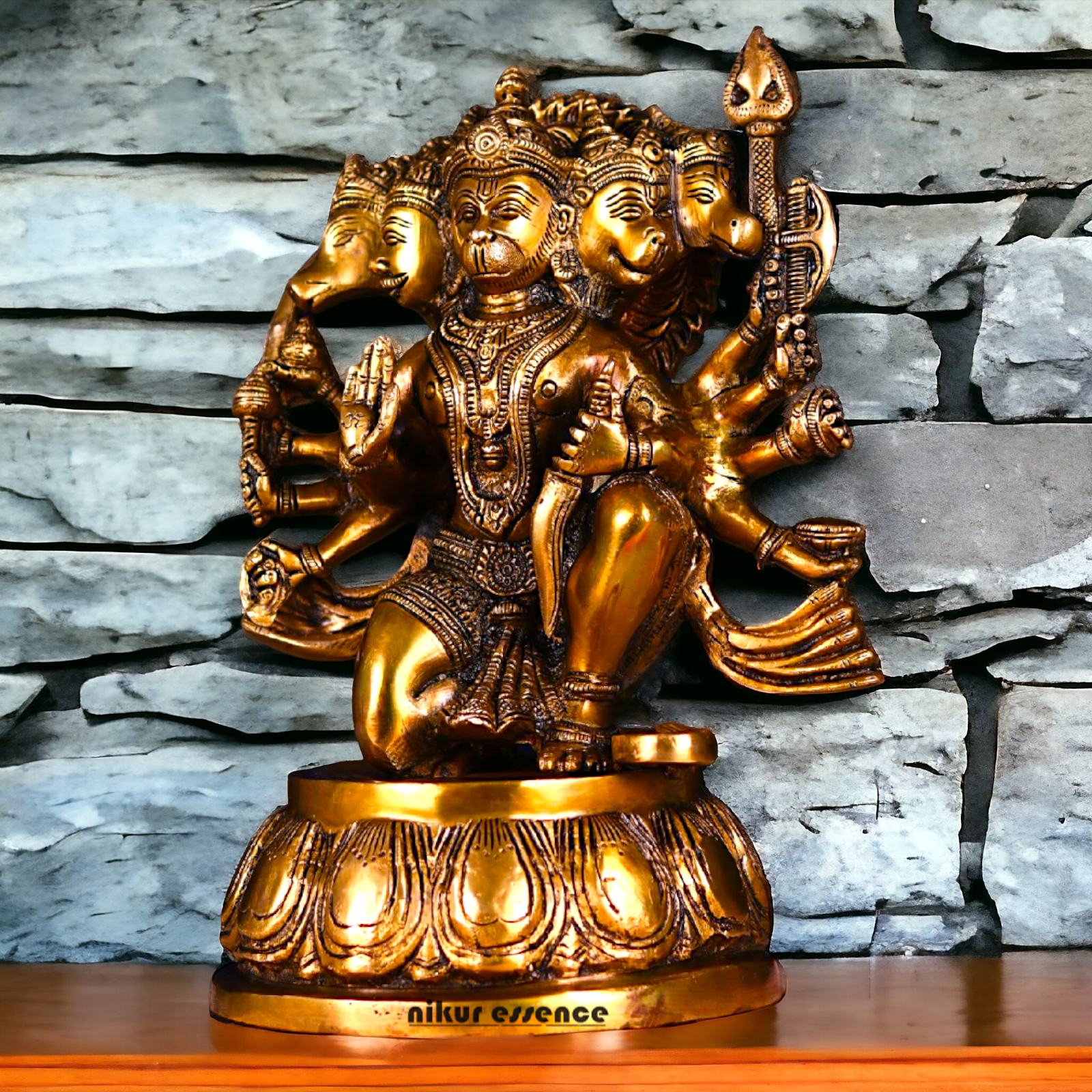 Big Hanuman Panchmukhi Sitting Brass idol - 12.2 inches Nikuressence