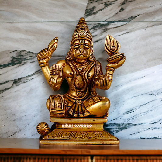 Hanuman ji Sitting with meditation Brass idol - 5 inches