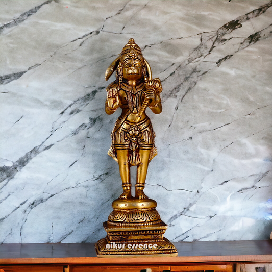 Antique Brass Hanuman ji Standing with Gada idol - 9.6 inches