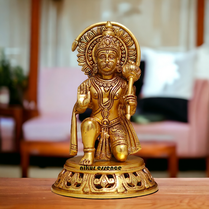 Pure Brass Hanuman ji Sitting with Gada idol - 11 Inches