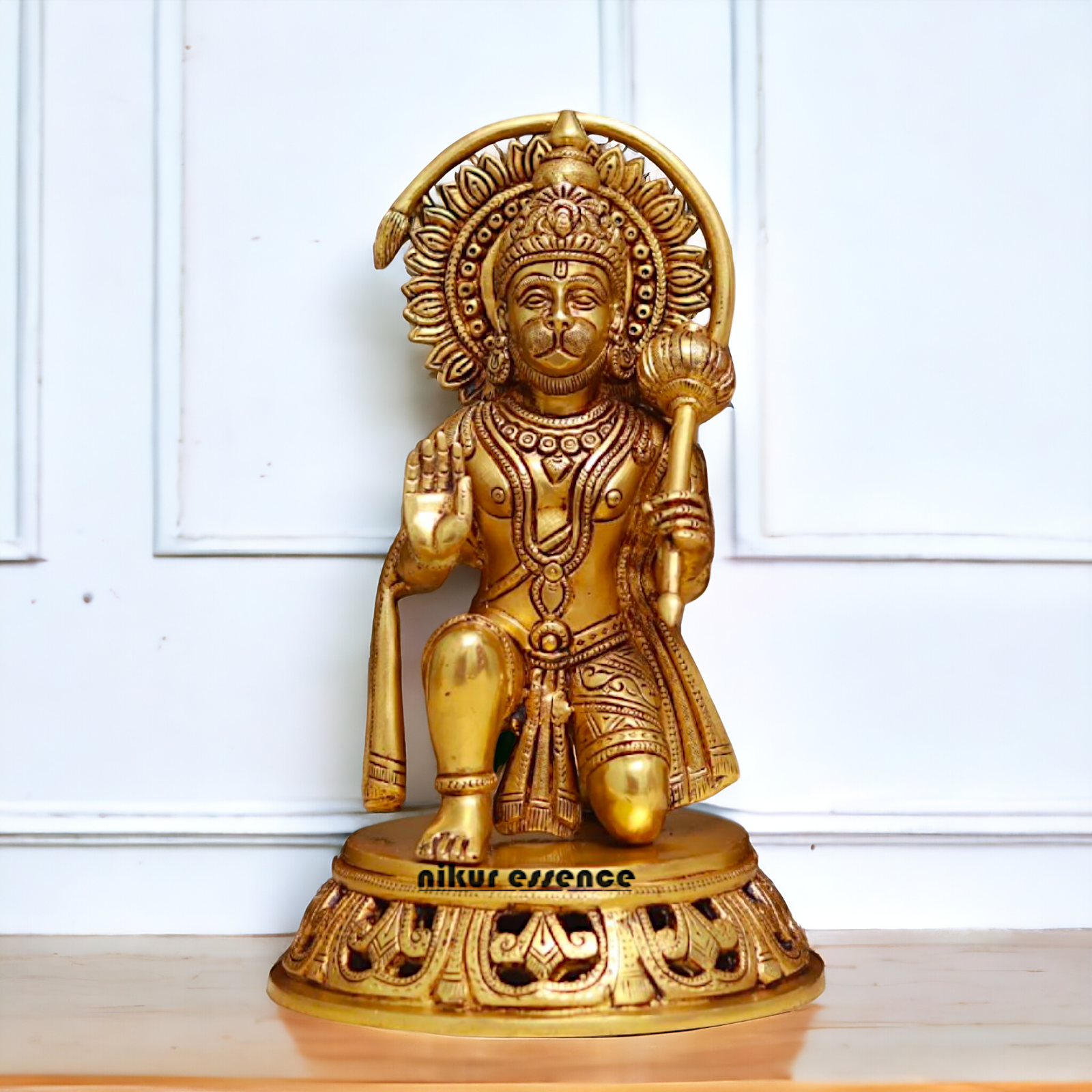 Pure Brass Hanuman ji Sitting with Gada idol - 11 Inches