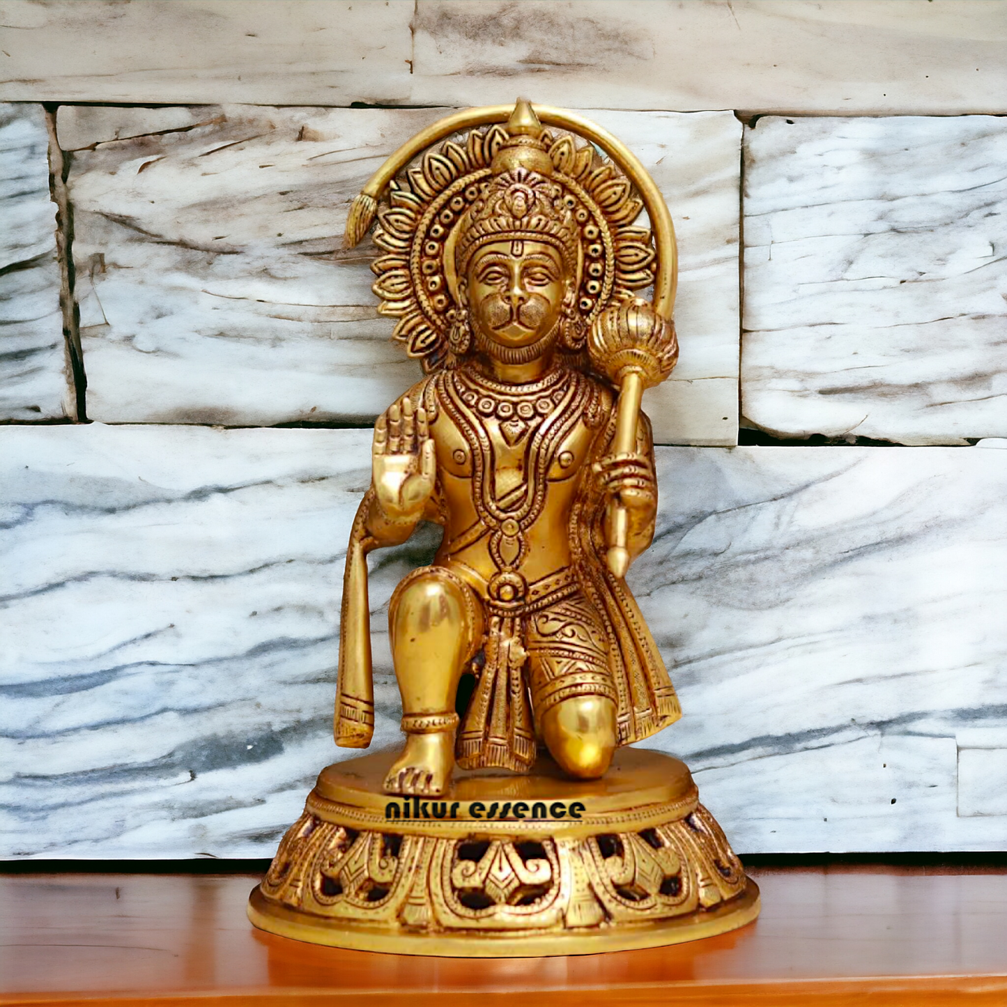 Pure Brass Hanuman ji Sitting with Gada idol - 11 Inches