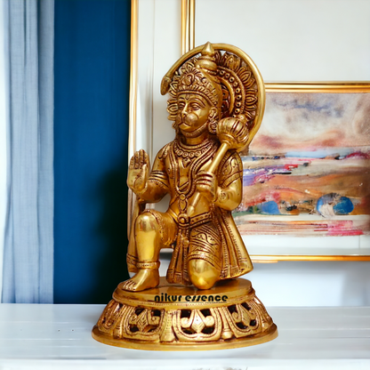 Pure Brass Hanuman ji Sitting with Gada idol - 11 Inches