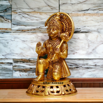 Pure Brass Hanuman ji Sitting with Gada idol - 11 Inches