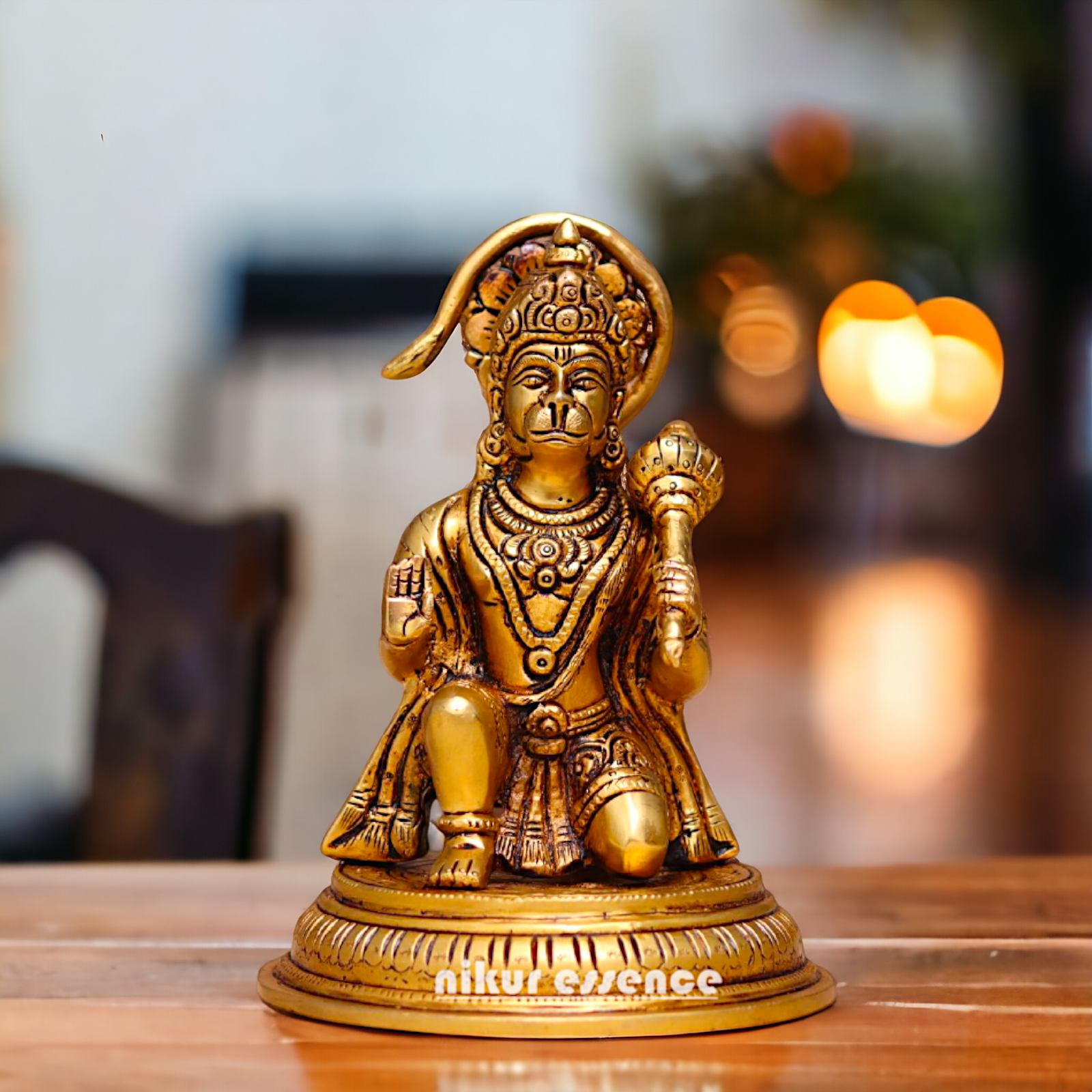 Pital Hanuman ji Bajrangbali Sitting with Gada Brass ki Murti - 7 Inches