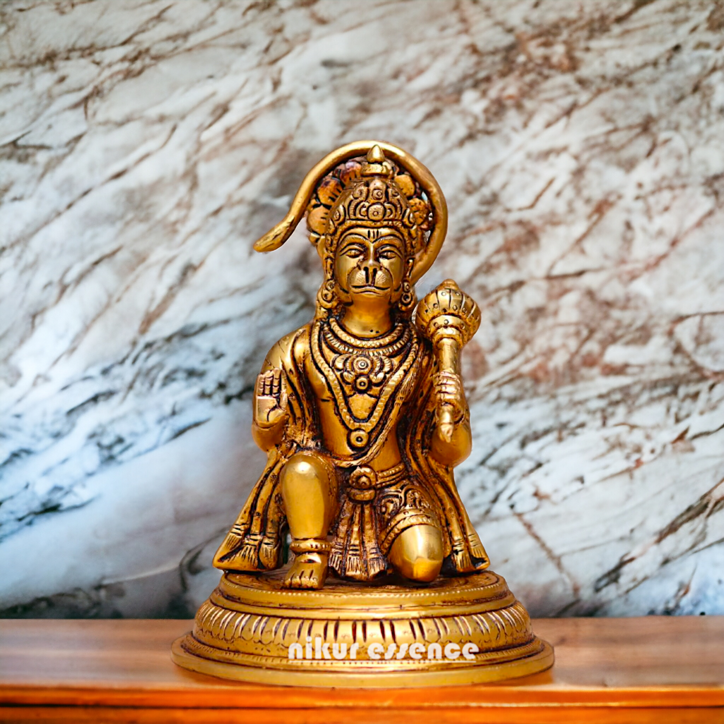 Pital Hanuman ji Bajrangbali Sitting with Gada Brass ki Murti - 7 Inches