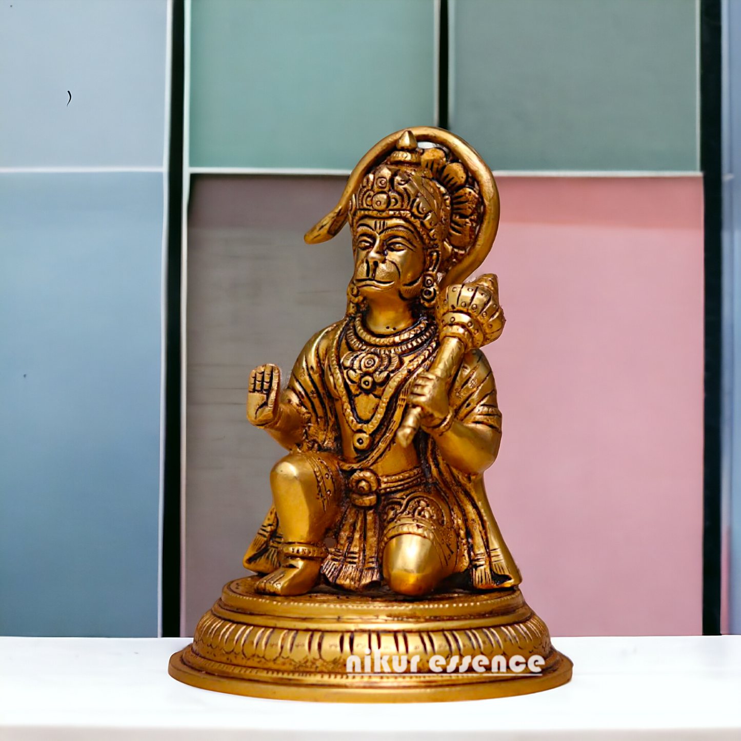 Pital Hanuman ji Bajrangbali Sitting with Gada Brass ki Murti - 7 Inches