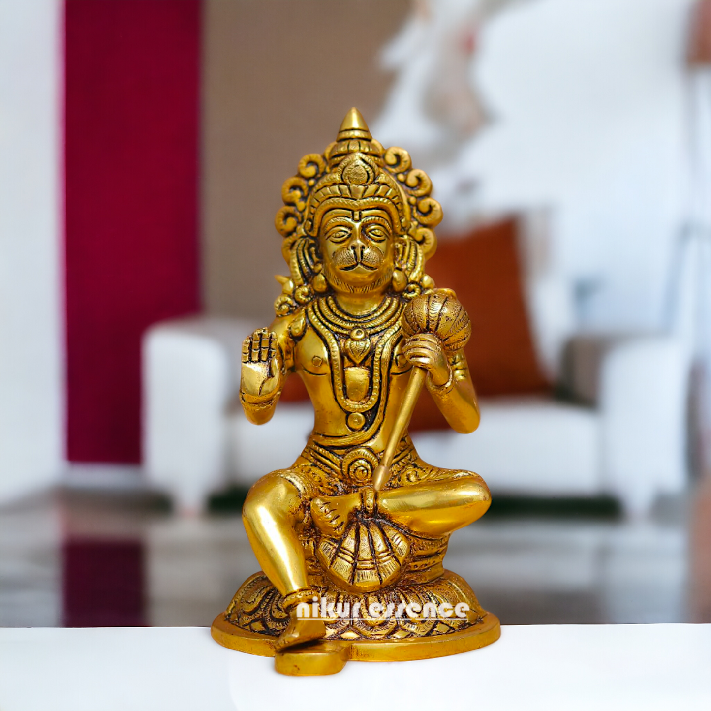 Hanuman ji Meditation Sitting Pure Brass idol - 7.7 Inches