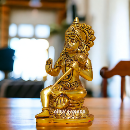 Hanuman ji Meditation Sitting Pure Brass idol - 7.7 Inches