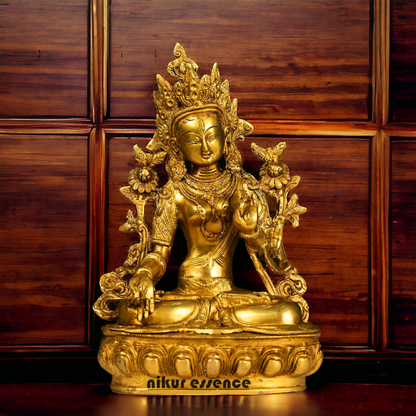 Pital Tara Buddha Sitting Brass idol - 12.5 Inches