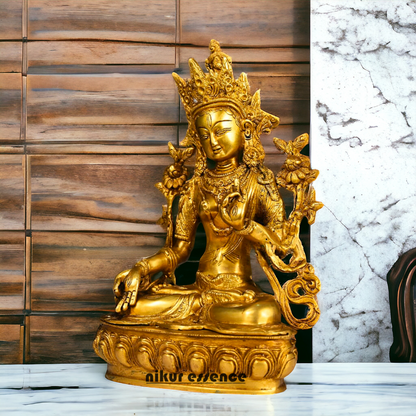 Pital Tara Buddha Sitting Brass idol - 12.5 Inches