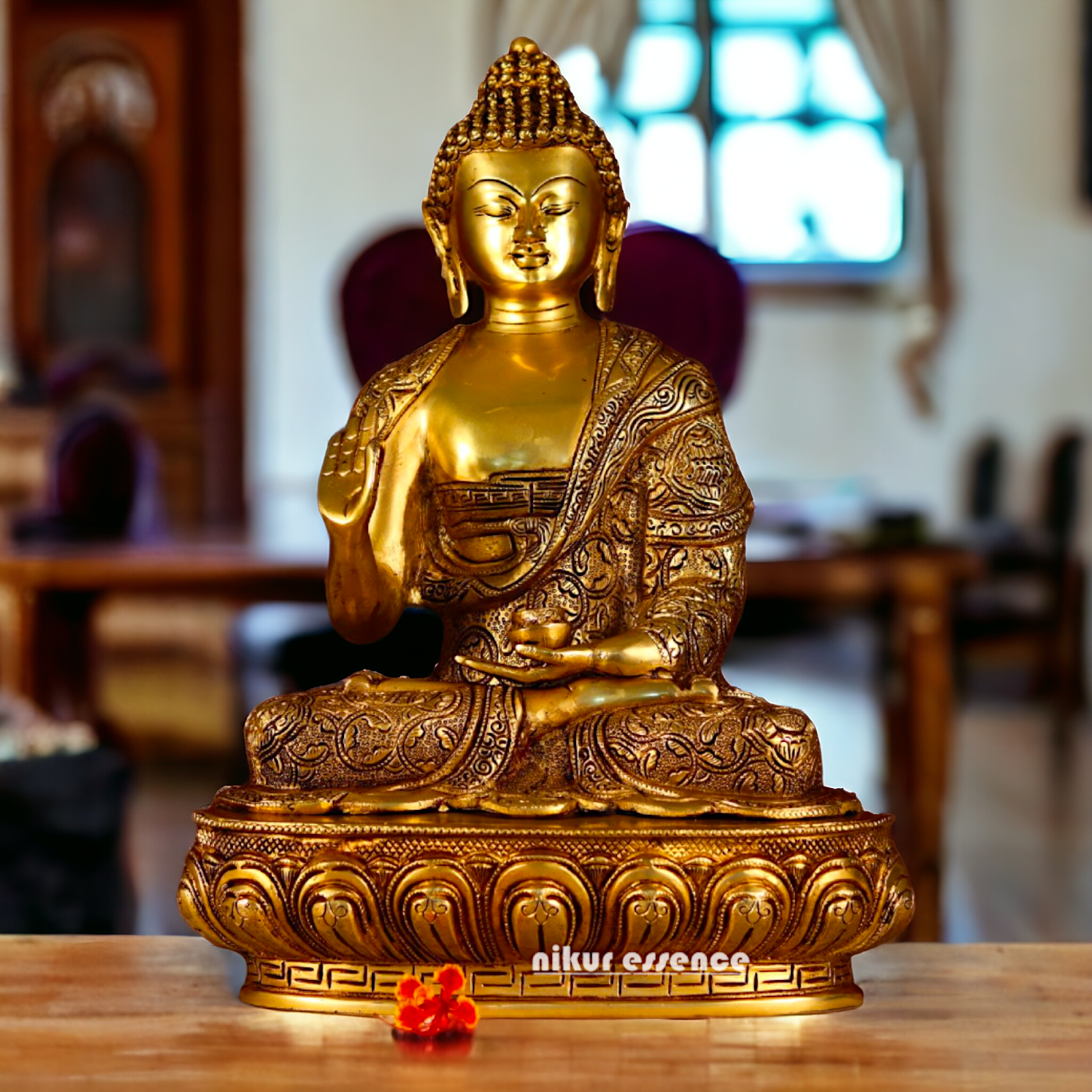 Large Buddha Sitting Brass idol - 16.5 inches