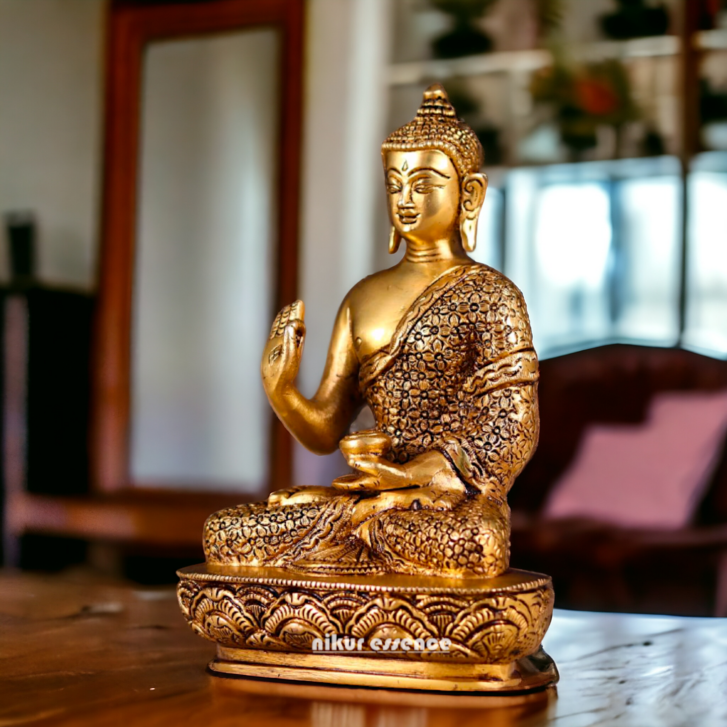 Superfine Brass Buddha Sitting statue - 8 inches