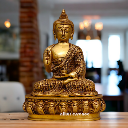 Solid Brass Buddha Sitting meditation idol - 9.5 inches