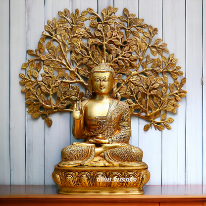 Big Buddha with Tree Brass idol - 25.3 inches