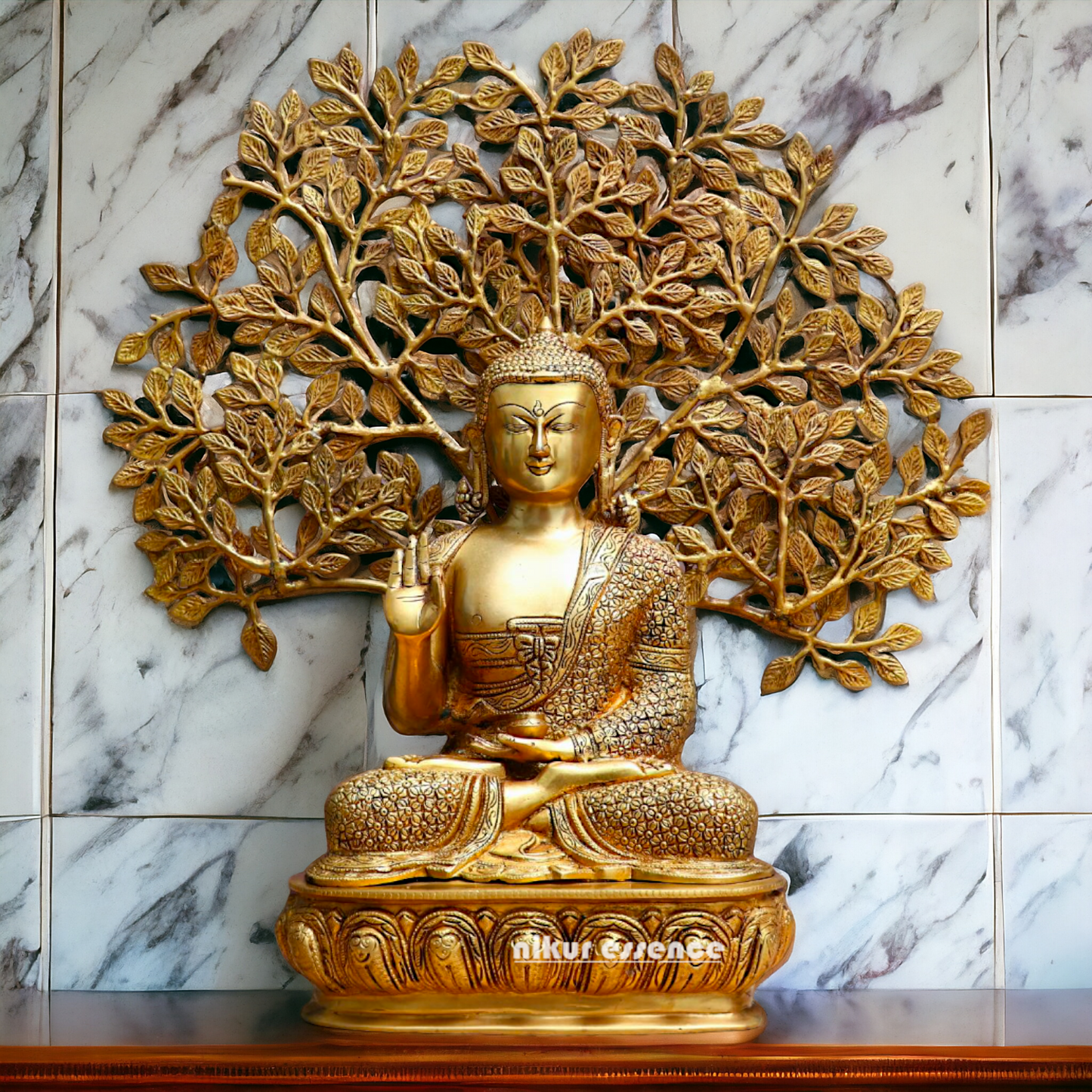 Big Buddha with Tree Brass idol - 25.3 inches