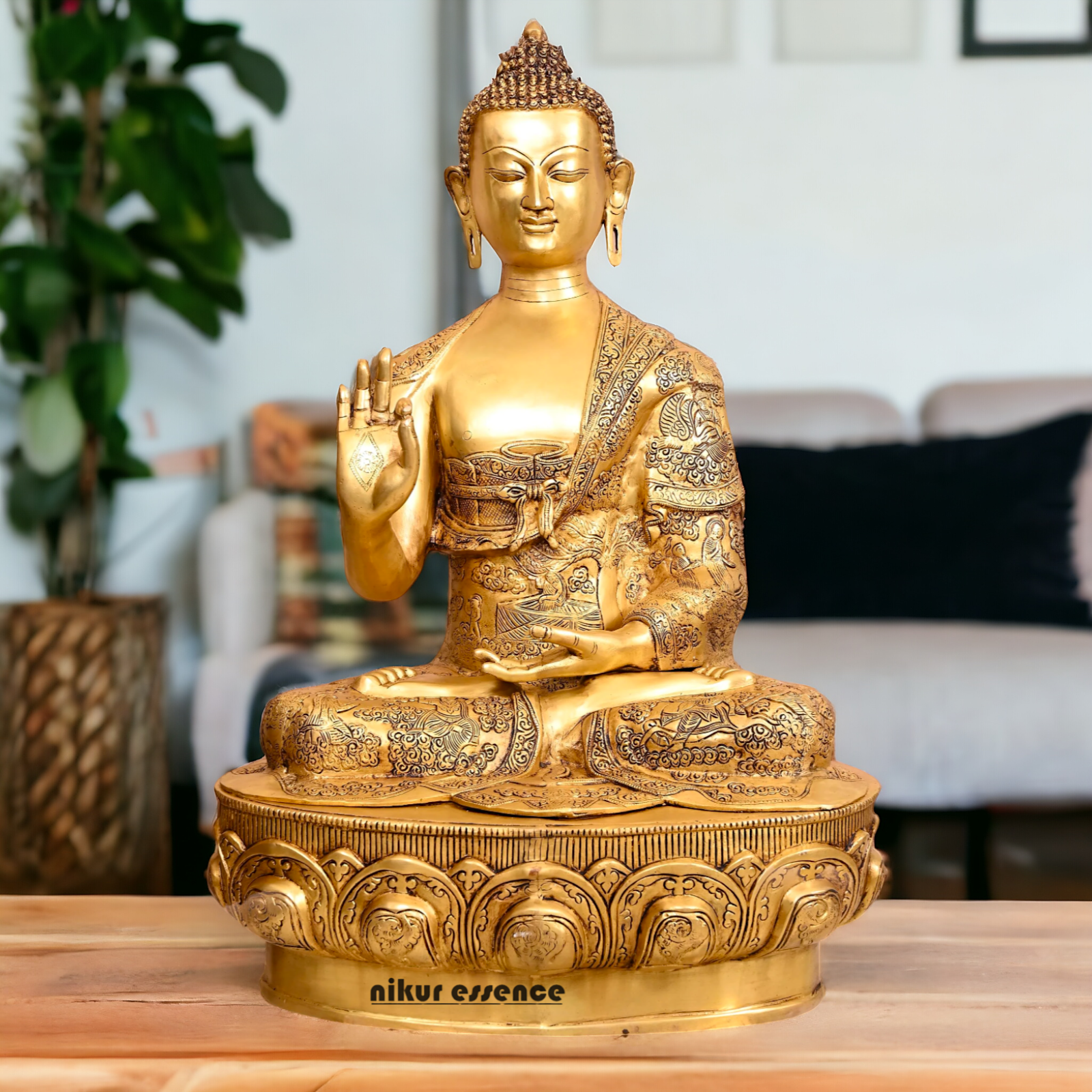 Pital Buddha Sitting with Blessing Brass idol - 3 Feet