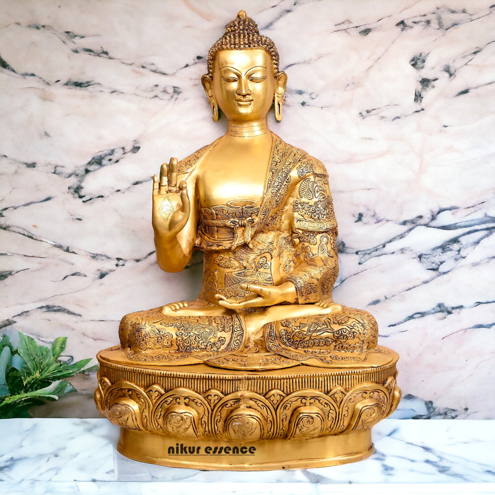 Pital Buddha Sitting with Blessing Brass idol - 3 Feet