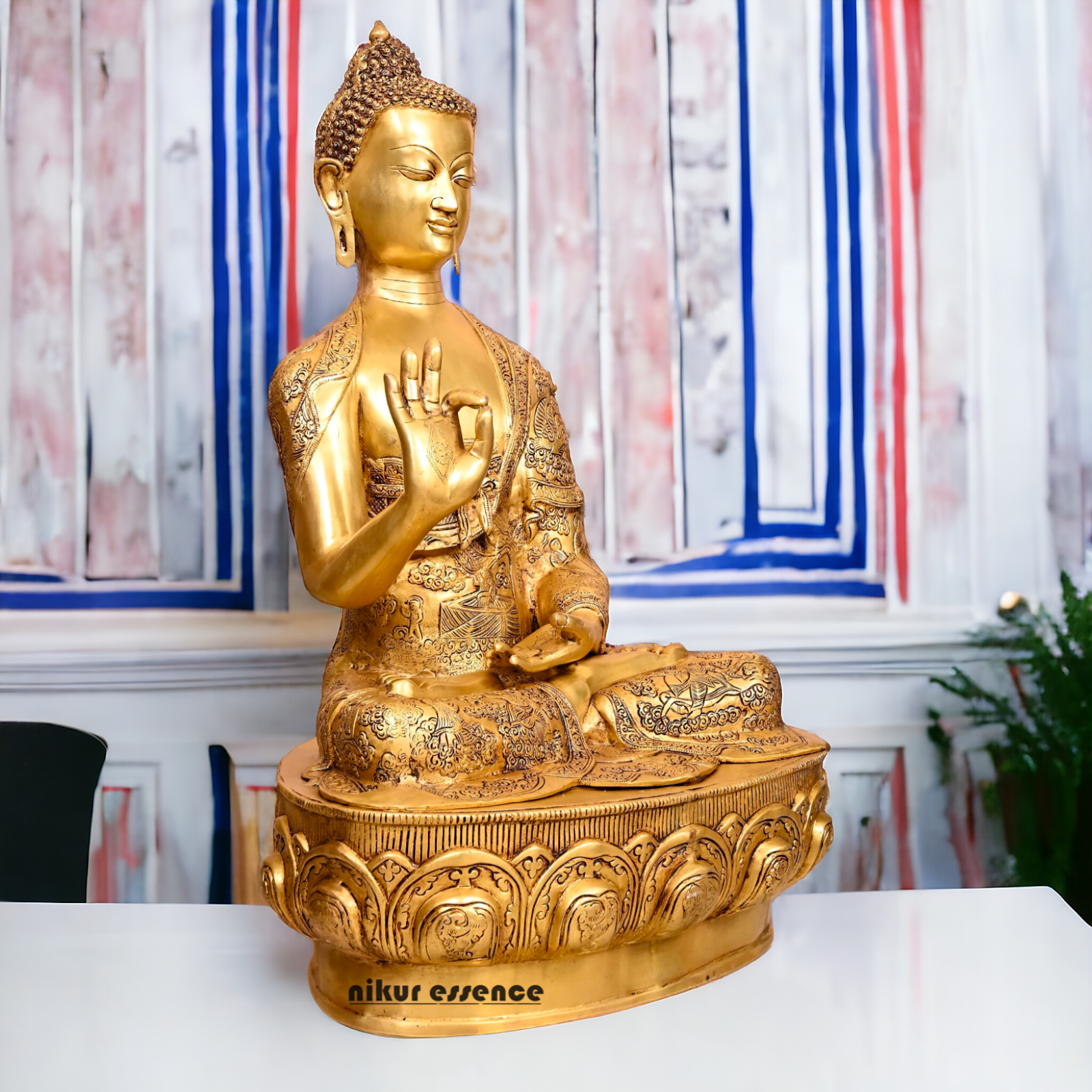 Pital Buddha Sitting with Blessing Brass idol - 3 Feet