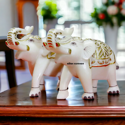 Marble Elephants pair idol - 7 Inches