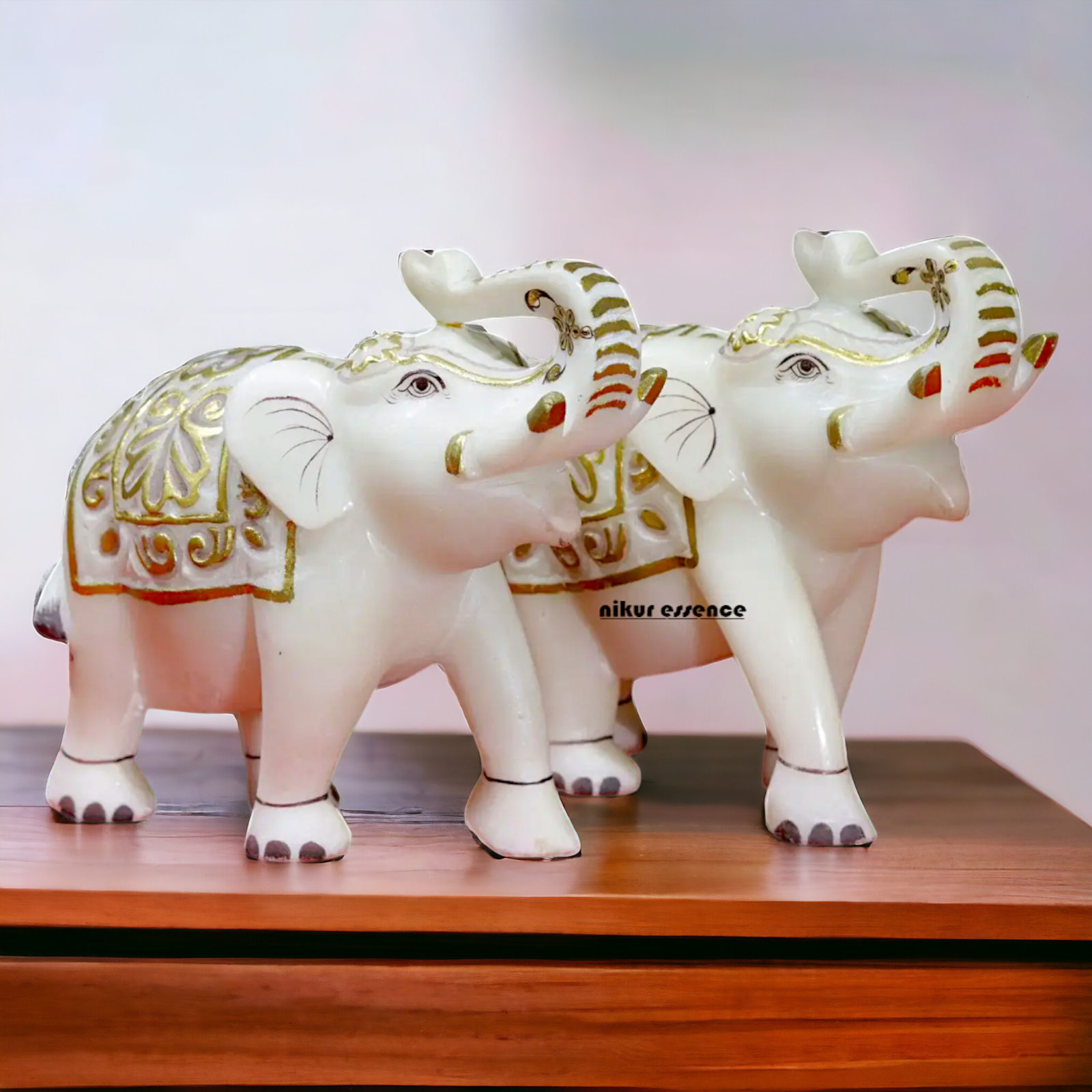 Marble Elephants pair idol - 7 Inches