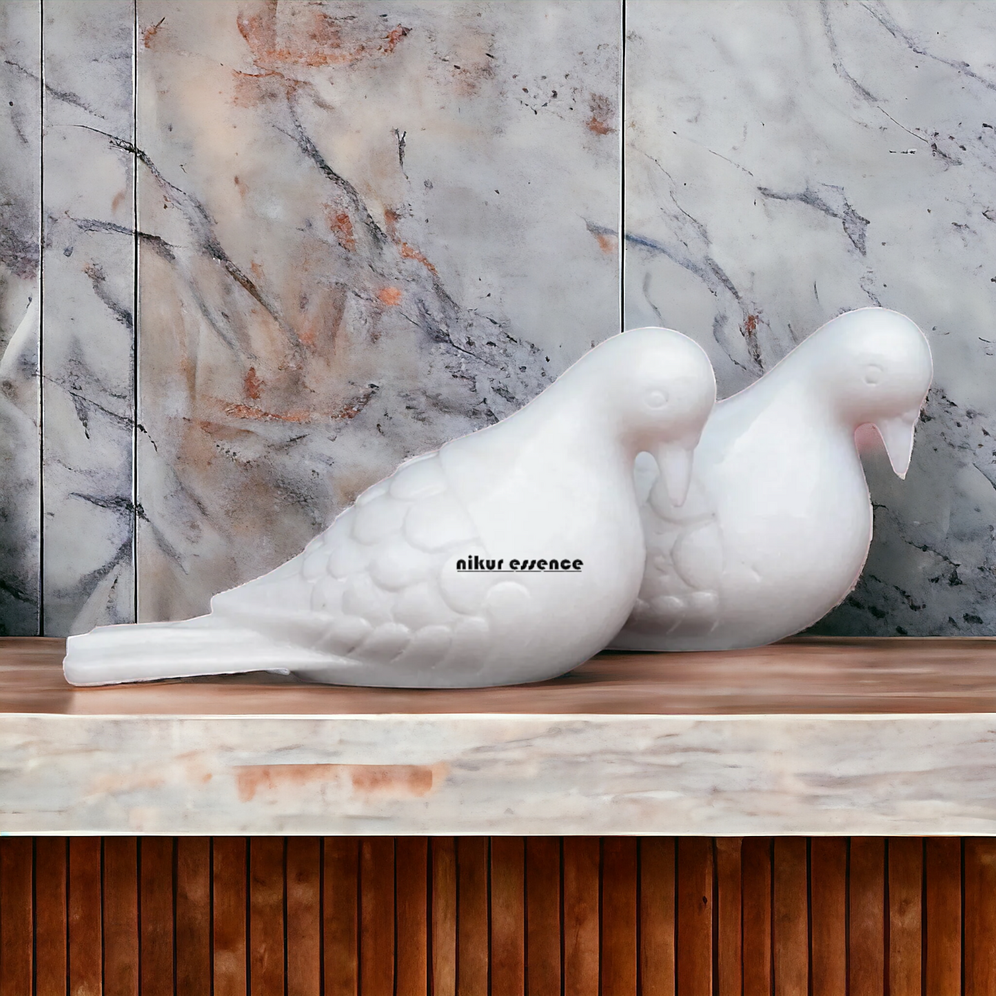 Pair pigeon marble idol - 10 Inches