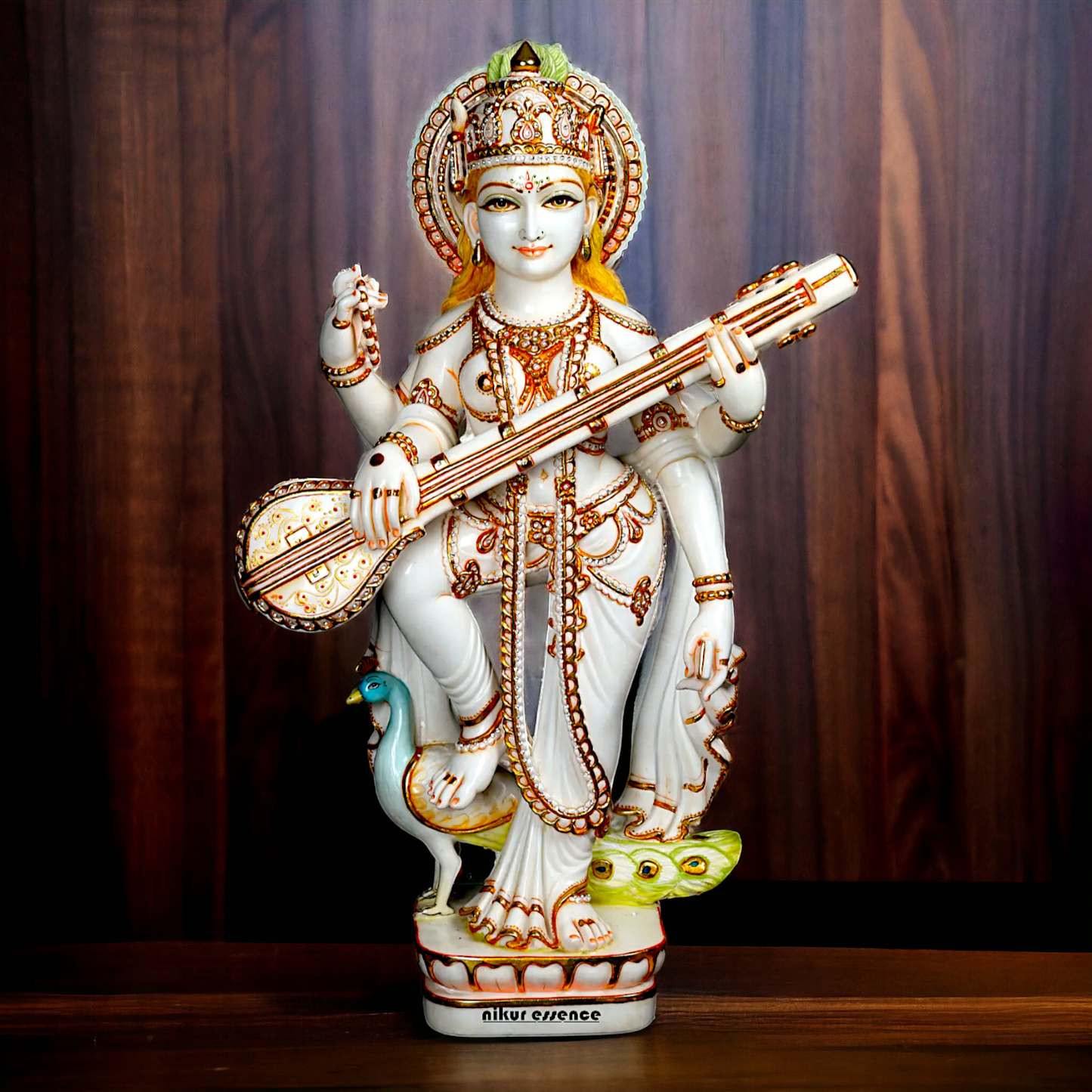 Big Saraswati Mata Standing with Playing Veena Marble idol - 36 Inches