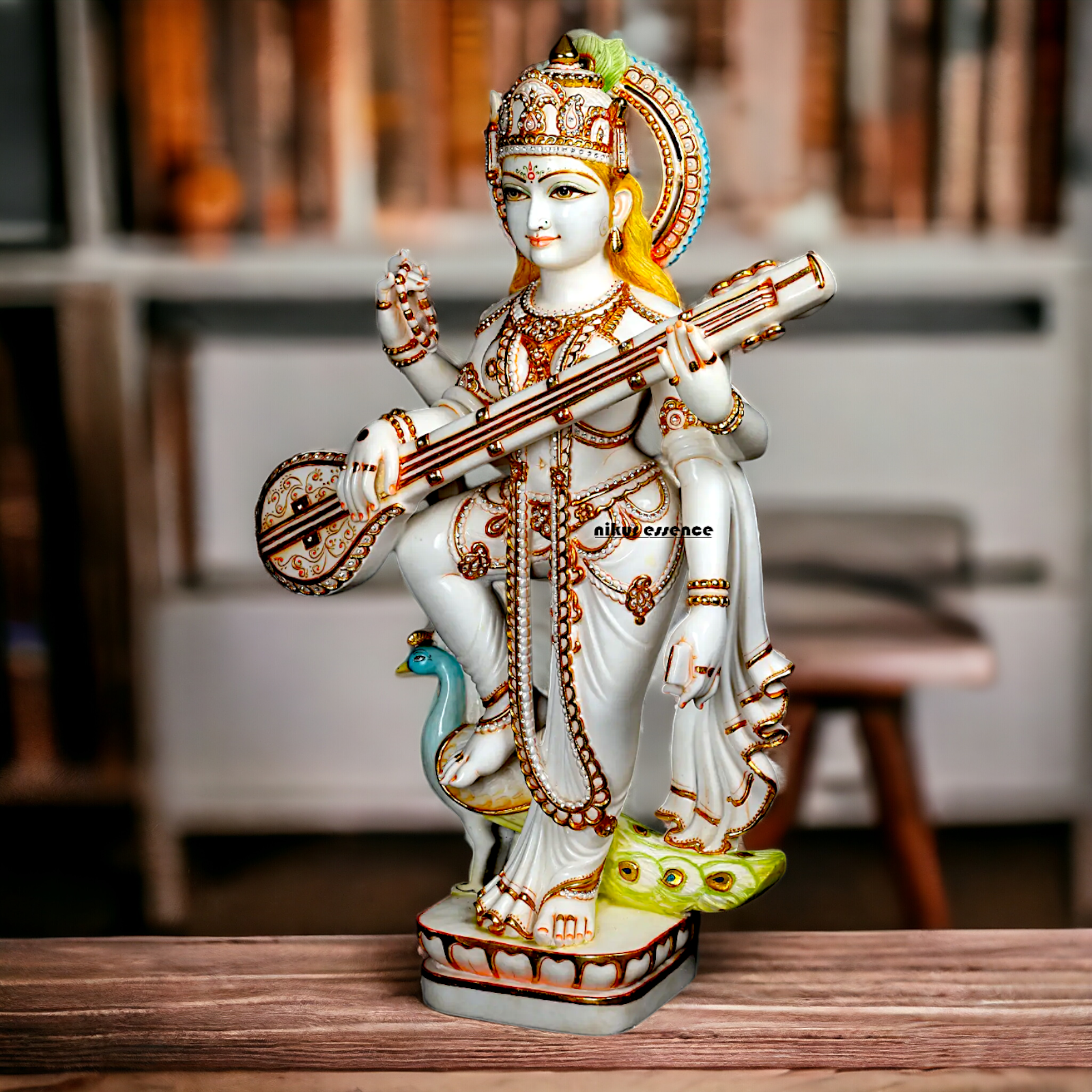 Big Saraswati Mata Standing with Playing Veena Marble idol - 36 Inches