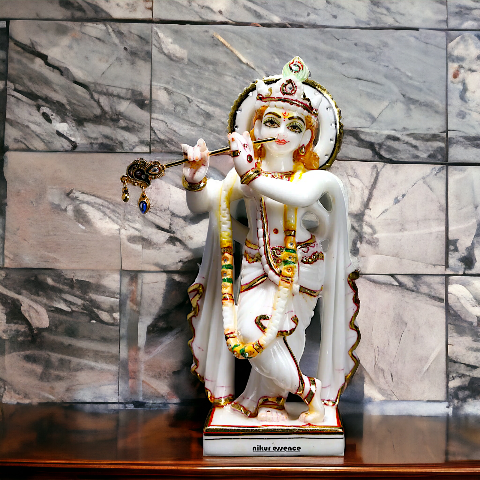 Marble Krishna with Playing Flute idol - 8 Inches