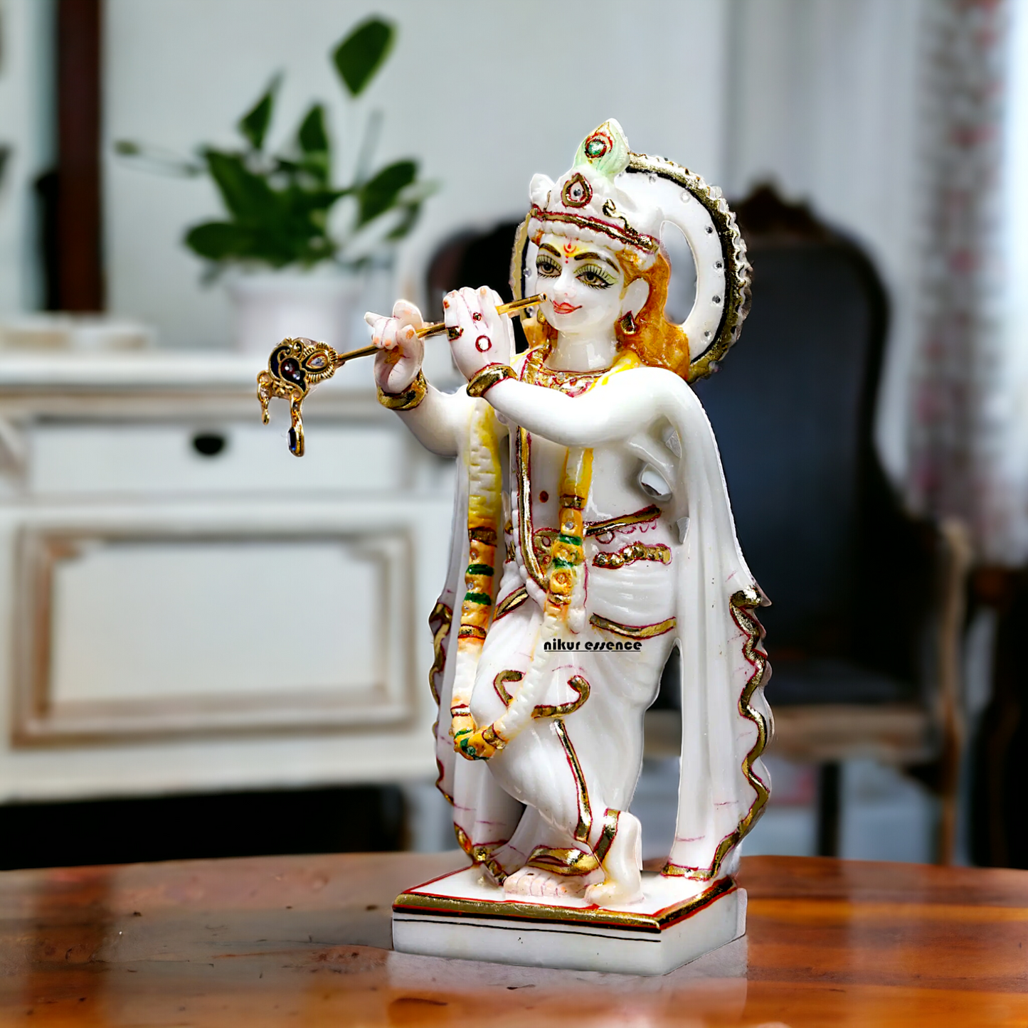 Marble Krishna with Playing Flute idol - 8 Inches