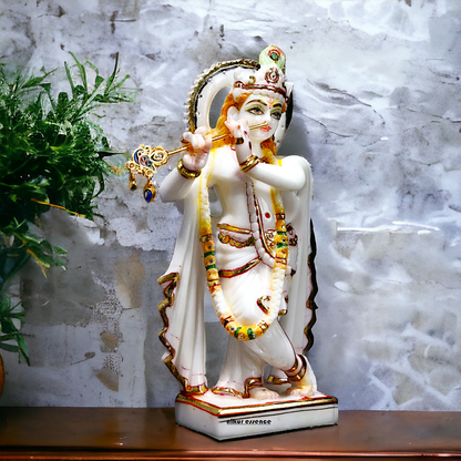 Marble Krishna with Playing Flute idol - 8 Inches