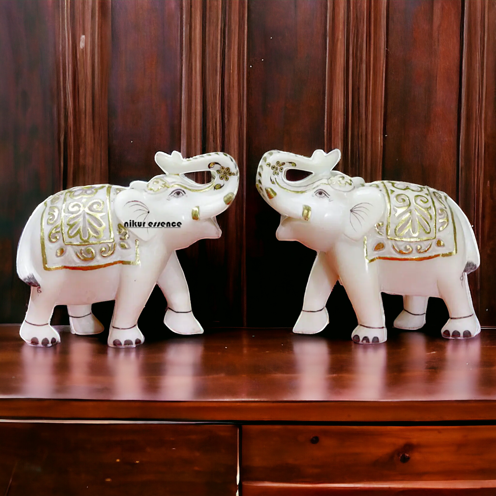 Marble Elephants pair idol - 7 Inches