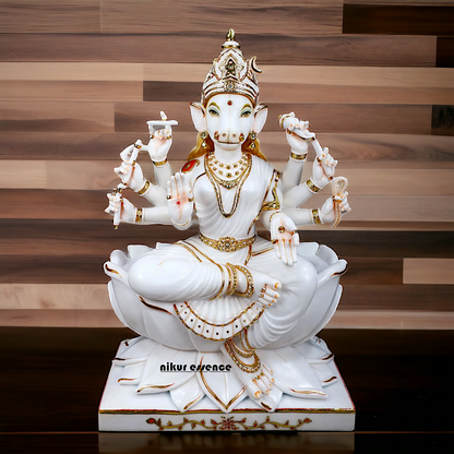 Varahi Devi Sitting on Lotus white Marble statue - 37 Inches