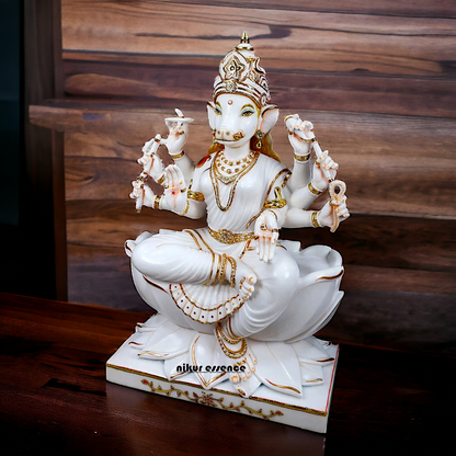 Varahi Devi Sitting on Lotus white Marble statue - 37 Inches