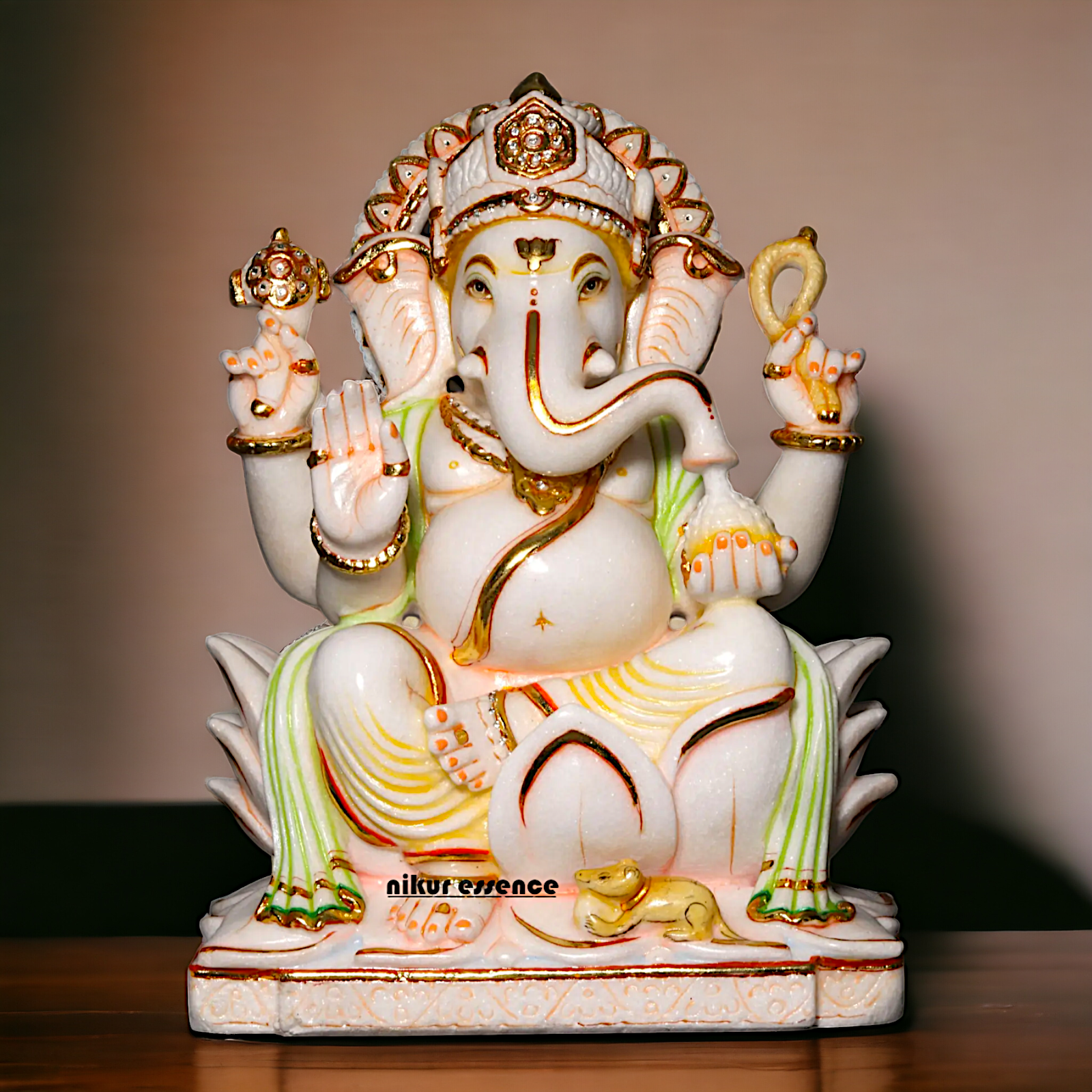 Marble Ganesha Sitting on Lotus statue - 18 Inches