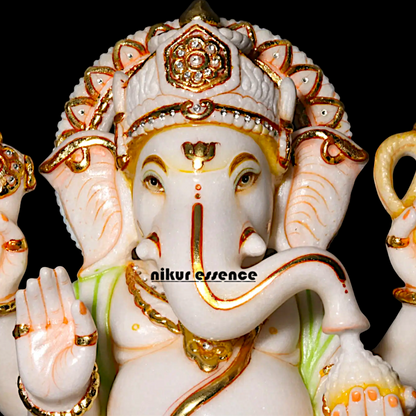 Marble Ganesha Sitting on Lotus statue - 18 Inches