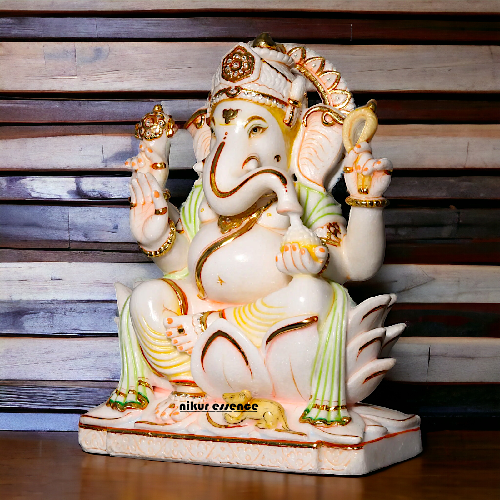 Marble Ganesha Sitting on Lotus statue - 18 Inches