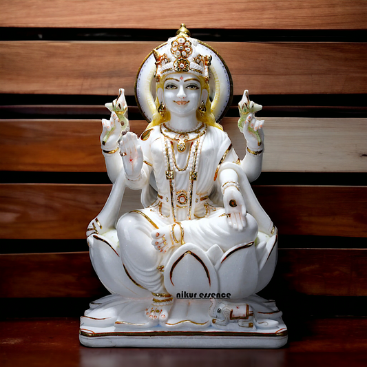 Mahalakshmi Devi Seated on Lotus pure Marble statue - 24 Inches