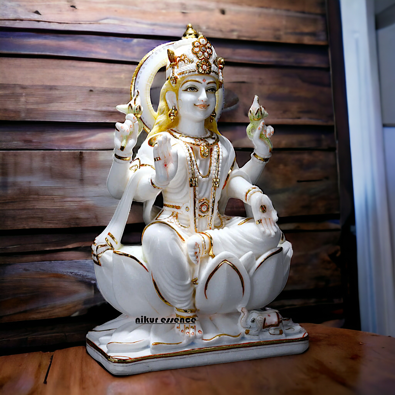 Mahalakshmi Devi Seated on Lotus pure Marble statue - 24 Inches