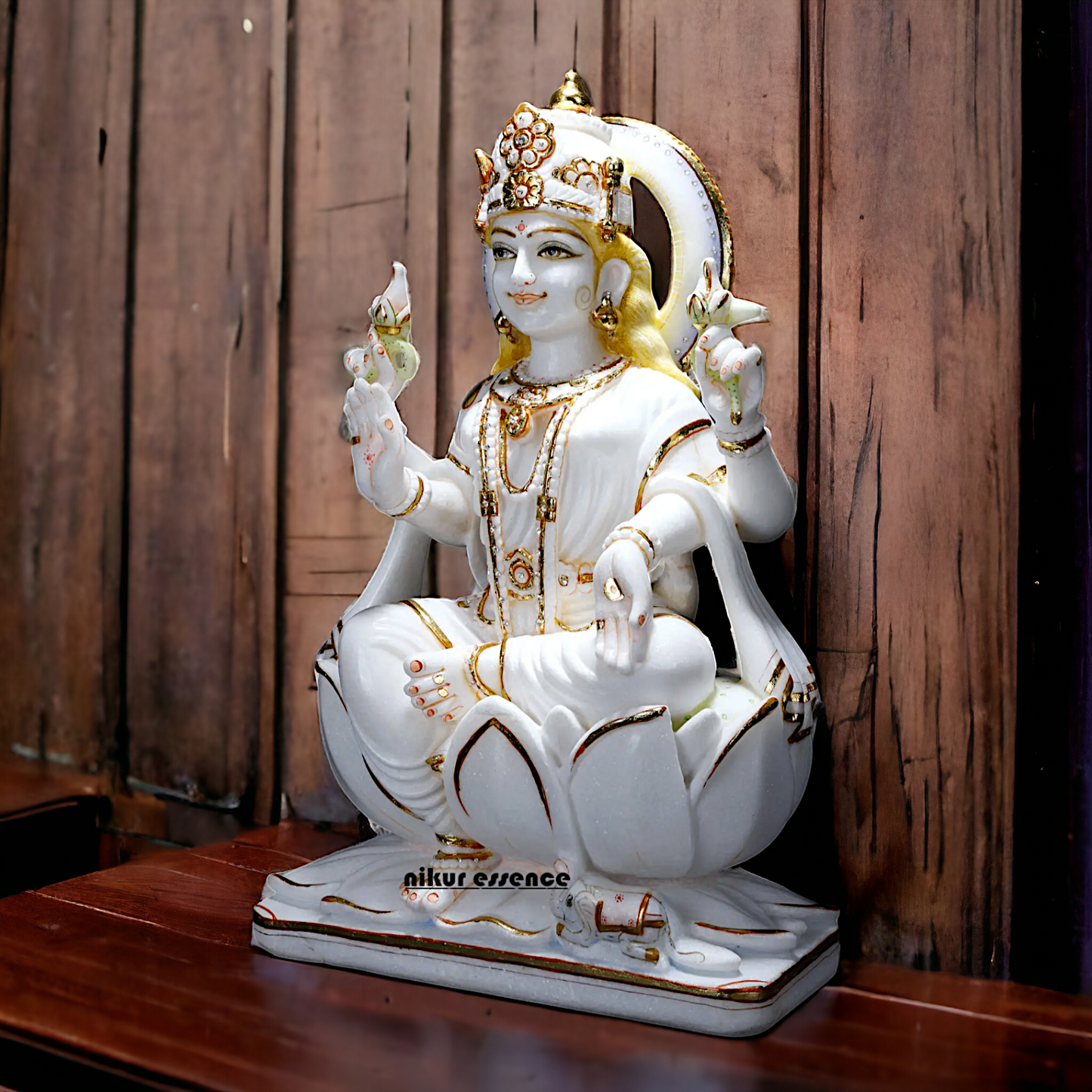 Mahalakshmi Devi Seated on Lotus pure Marble statue - 24 Inches