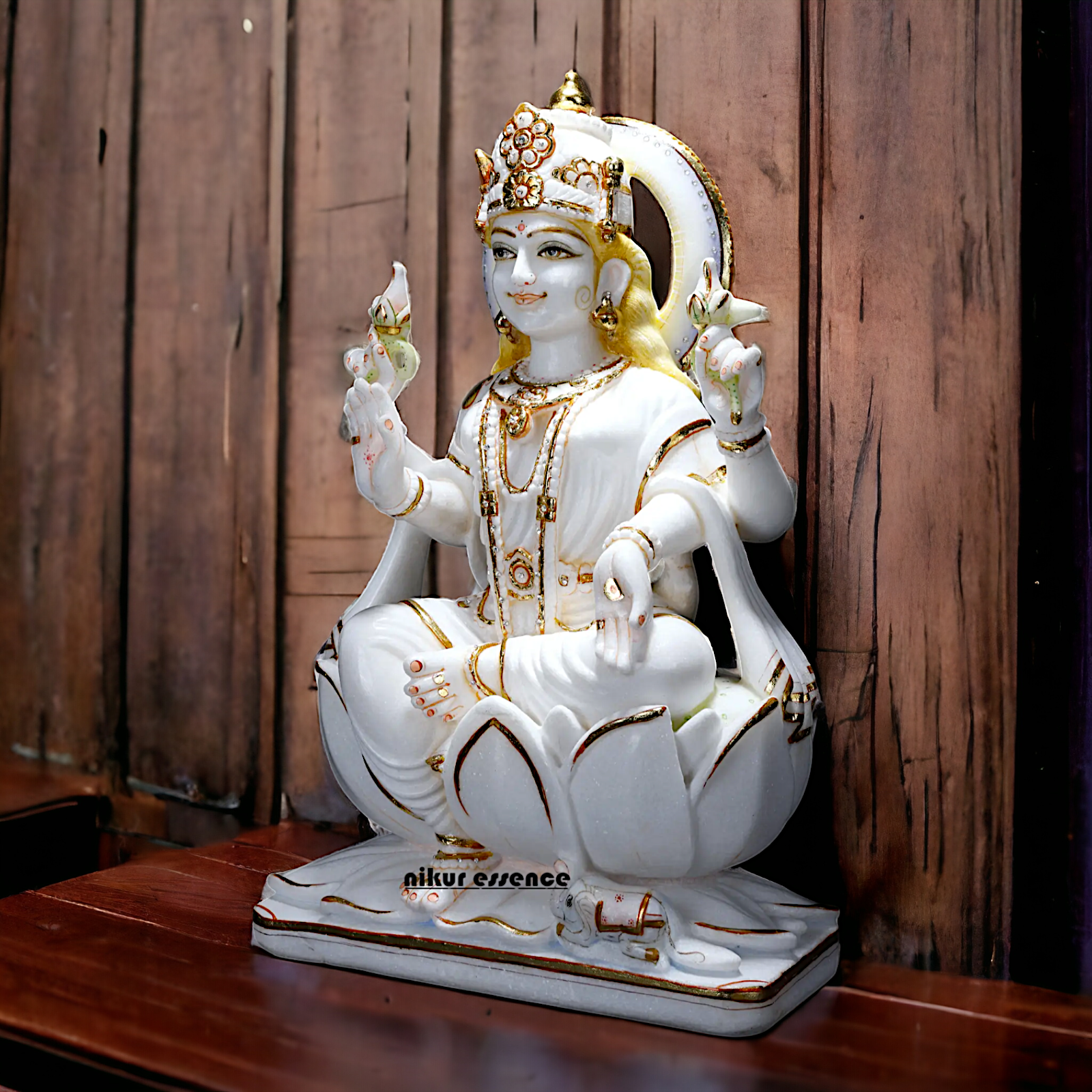 Mahalakshmi Devi Seated on Lotus pure Marble statue - 24 Inches