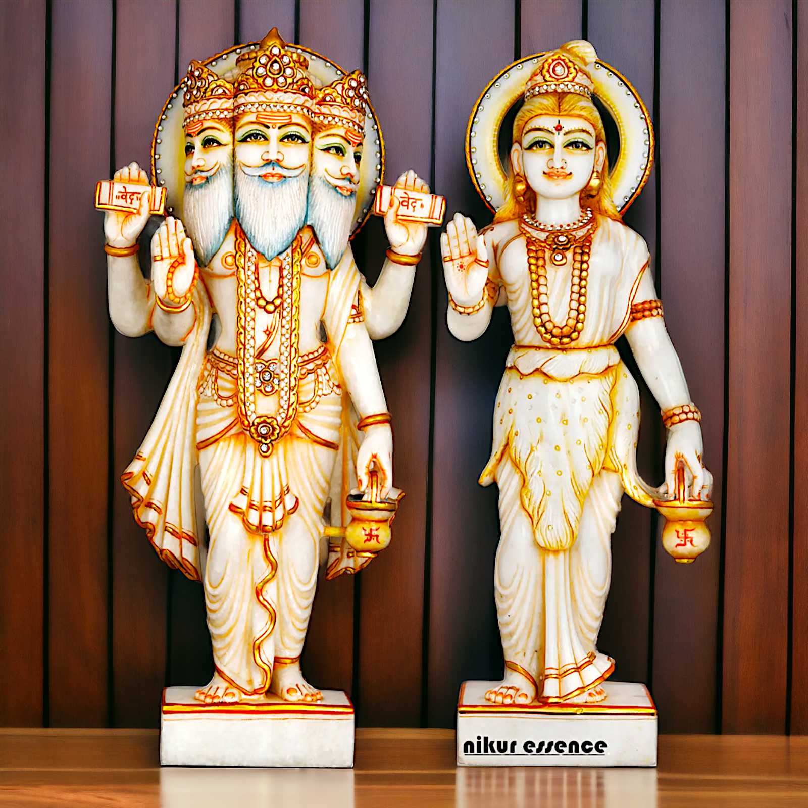 Brahma with Brahmani standing Marble idol - 24 Inches