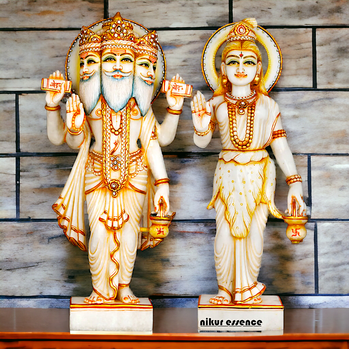 Brahma with Brahmani standing Marble idol - 24 Inches