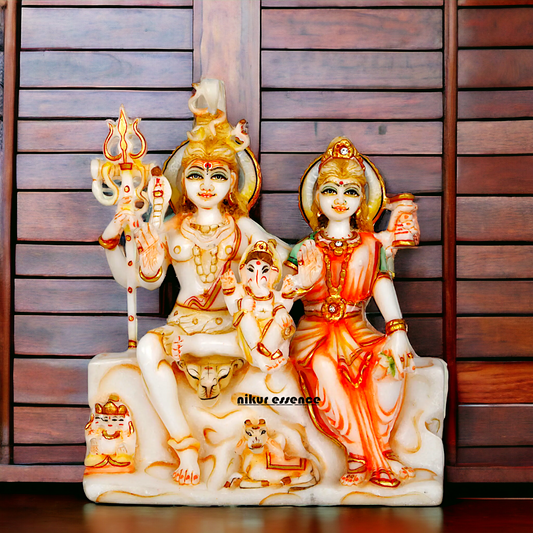 Pure Marble Shiva Parivar Sitting statue - 9 Inches