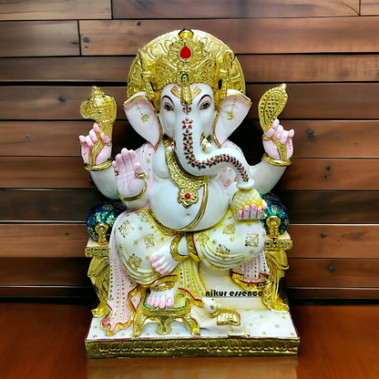 Big Ganesha Ganpati Sitting marble idol - 24 Inches